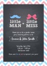 Little Man or Little Miss? Gender reveal party invitation card vector design